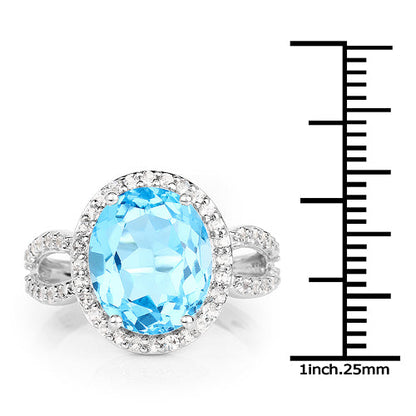 6.03 Carat Genuine Swiss Blue Topaz &amp; White Topaz .925 Sterling Silver Ring