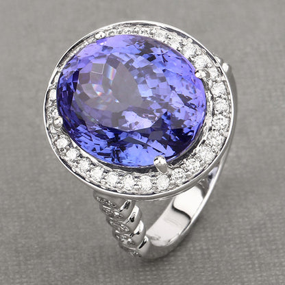 18.50 Carat Genuine Tanzanite and White Diamond 18K White Gold Ring by Bids.com