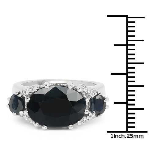 8.62 Carat Genuine Black Sapphire &amp; White Topaz .925 Sterling Silver Ring