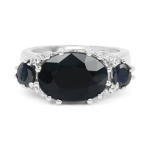 8.62 Carat Genuine Black Sapphire &amp; White Topaz .925 Sterling Silver Ring