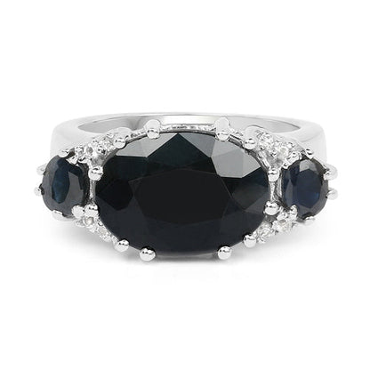 8.62 Carat Genuine Black Sapphire &amp; White Topaz .925 Sterling Silver Ring