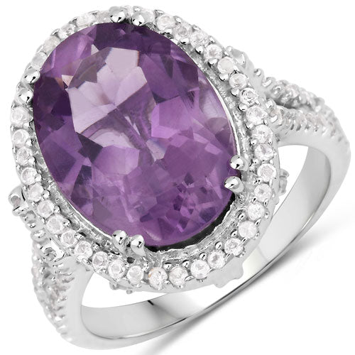 5.55 Carat Genuine Amethyst &amp; White Topaz .925 Sterling Silver Ring