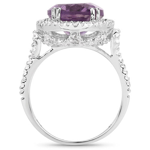 5.55 Carat Genuine Amethyst &amp; White Topaz .925 Sterling Silver Ring