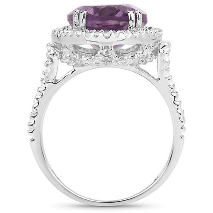 5.55 Carat Genuine Amethyst &amp; White Topaz .925 Sterling Silver Ring