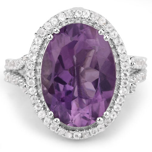 5.55 Carat Genuine Amethyst &amp; White Topaz .925 Sterling Silver Ring