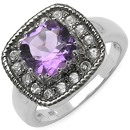 2.53 Carat Genuine Amethyst &amp; Tanzanite .925 Sterling Silver Ring