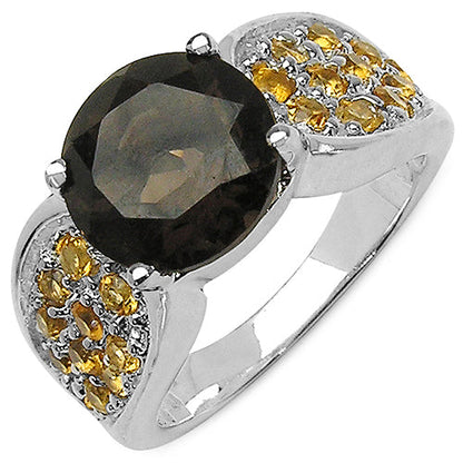 3.78 Carat Genuine Smoky Quartz &amp; Citrine .925 Sterling Silver Ring