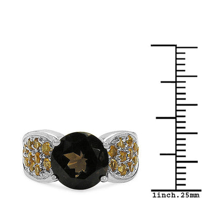 3.78 Carat Genuine Smoky Quartz &amp; Citrine .925 Sterling Silver Ring