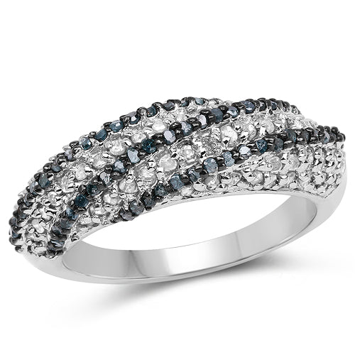 1.25 Carat Genuine Blue Diamond &amp; White Diamond .925 Sterling Silver Ring