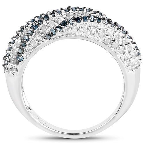 1.25 Carat Genuine Blue Diamond &amp; White Diamond .925 Sterling Silver Ring