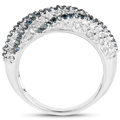 1.25 Carat Genuine Blue Diamond &amp; White Diamond .925 Sterling Silver Ring