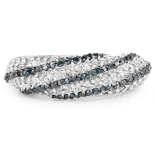 1.25 Carat Genuine Blue Diamond &amp; White Diamond .925 Sterling Silver Ring
