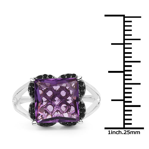 4.58 Carat Genuine Amethyst &amp; Black Diamond .925 Sterling Silver Ring