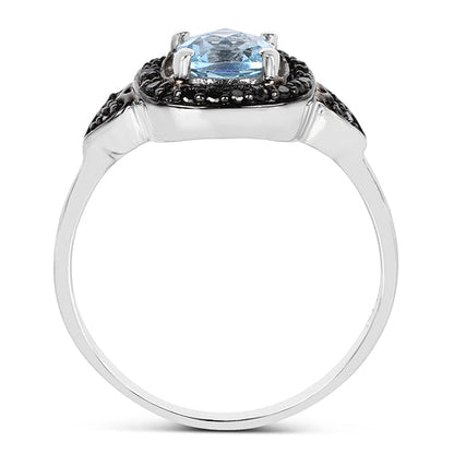 1.19 Carat Genuine Swiss Blue Topaz &amp; Black Diamond .925 Sterling Silver Ring