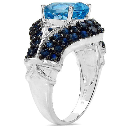 5.02 Carat Genuine Blue Topaz &amp; Blue Sapphire .925 Sterling Silver Ring