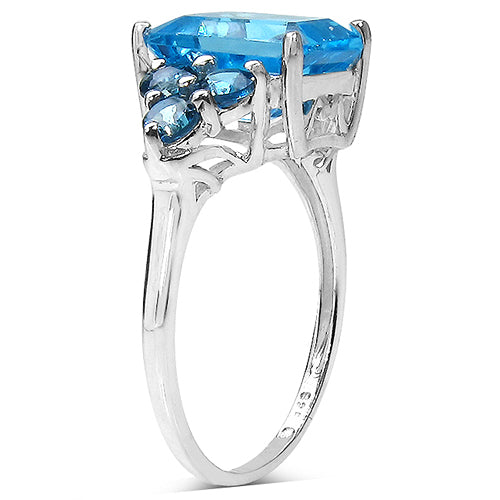 4.72 Carat Genuine Swiss Blue Topaz &amp; London Blue Topaz .925 Sterling Silver Ring