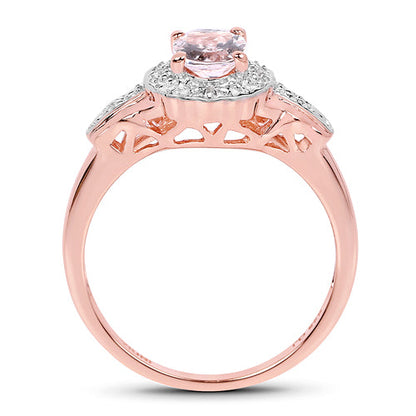14K Rose Gold Plated 0.73 Carat Genuine Morganite &amp; White Topaz .925 Sterling Silver Ring