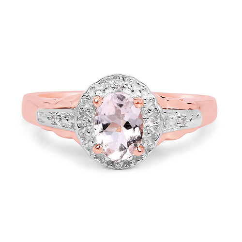 14K Rose Gold Plated 0.73 Carat Genuine Morganite &amp; White Topaz .925 Sterling Silver Ring