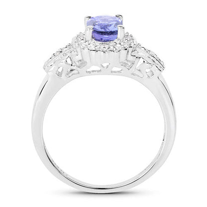 2.46 Carat Genuine Tanzanite and White Topaz .925 Sterling Silver 3 Piece Jewelry Set (Ring, Earrings, and Pendant w/ Chain)