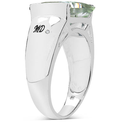 5.71 Carat Genuine Green Amethyst &amp; White Diamond .925 Sterling Silver Ring