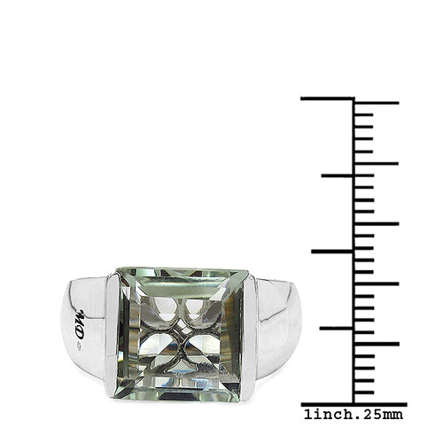5.71 Carat Genuine Green Amethyst &amp; White Diamond .925 Sterling Silver Ring