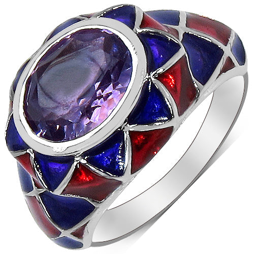2.16 Carat Genuine Amethyst &amp; White Diamond .925 Sterling Silver Ring