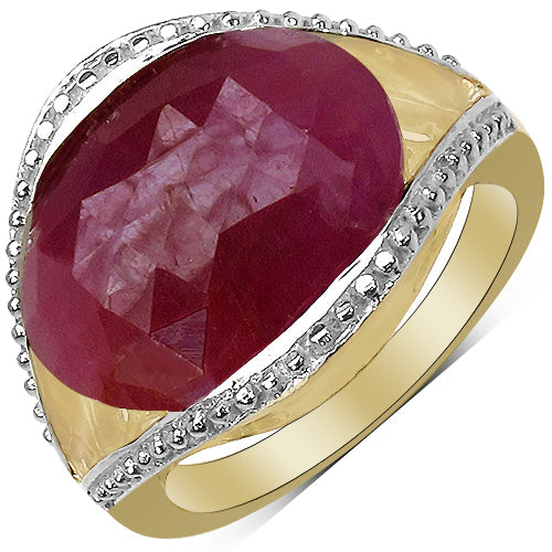 14K Yellow Gold Plated 9.29 Carat Genuine Pink Sapphire &amp; White Diamond .925 Sterling Silver Ring