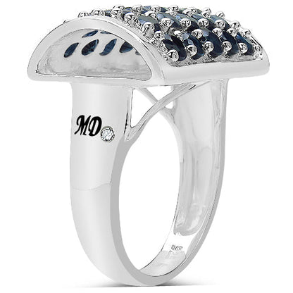 3.51 Carat Genuine Blue Sapphire &amp; White Diamond .925 Sterling Silver Ring
