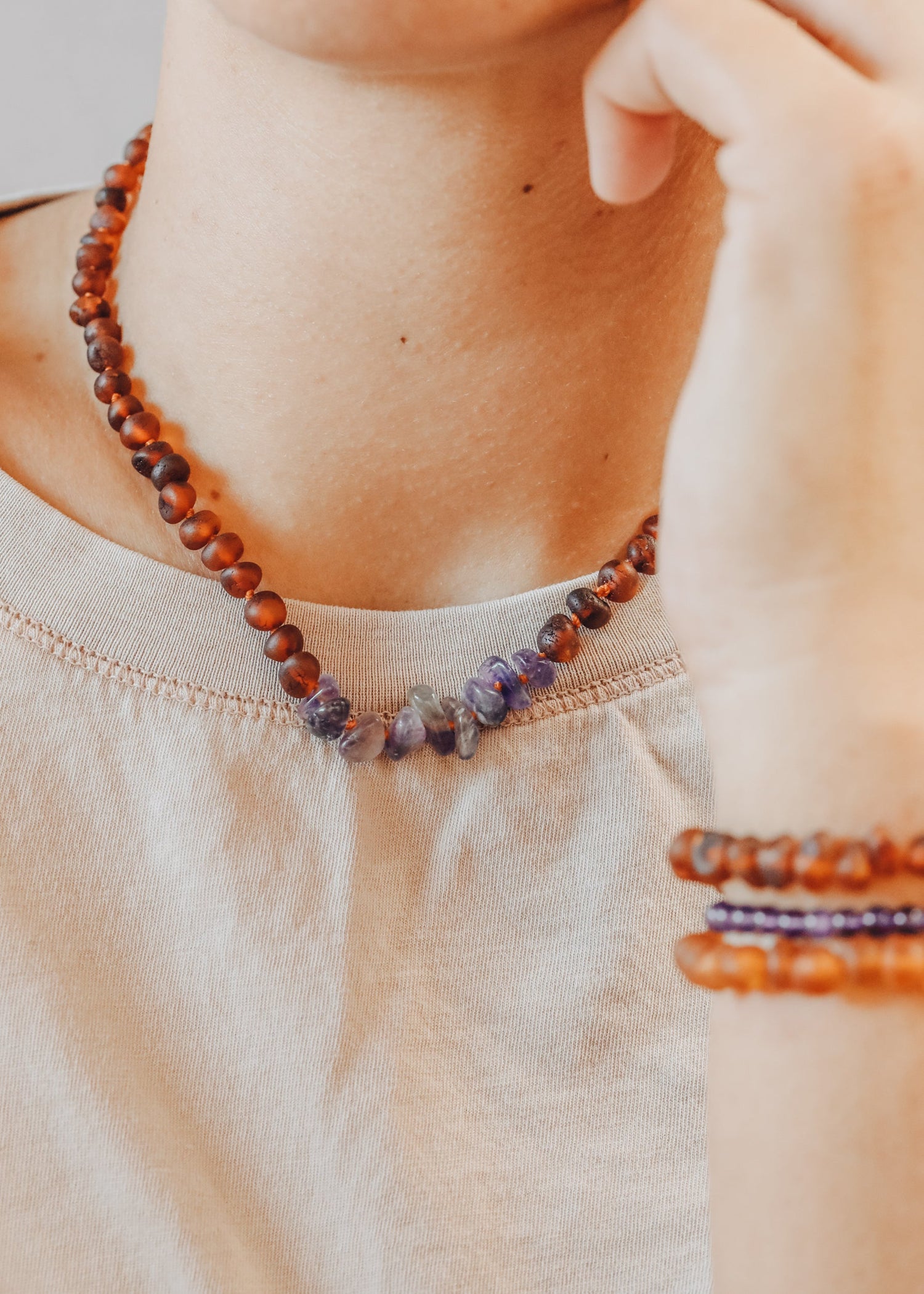 Raw Cognac Baltic Amber + Raw Amethyst || Necklace by CanyonLeaf