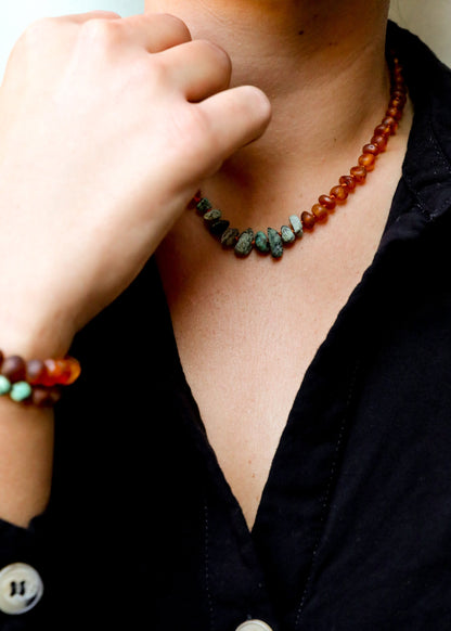 Raw Cognac Baltic Amber + Raw Turquoise Jasper || Necklace by CanyonLeaf
