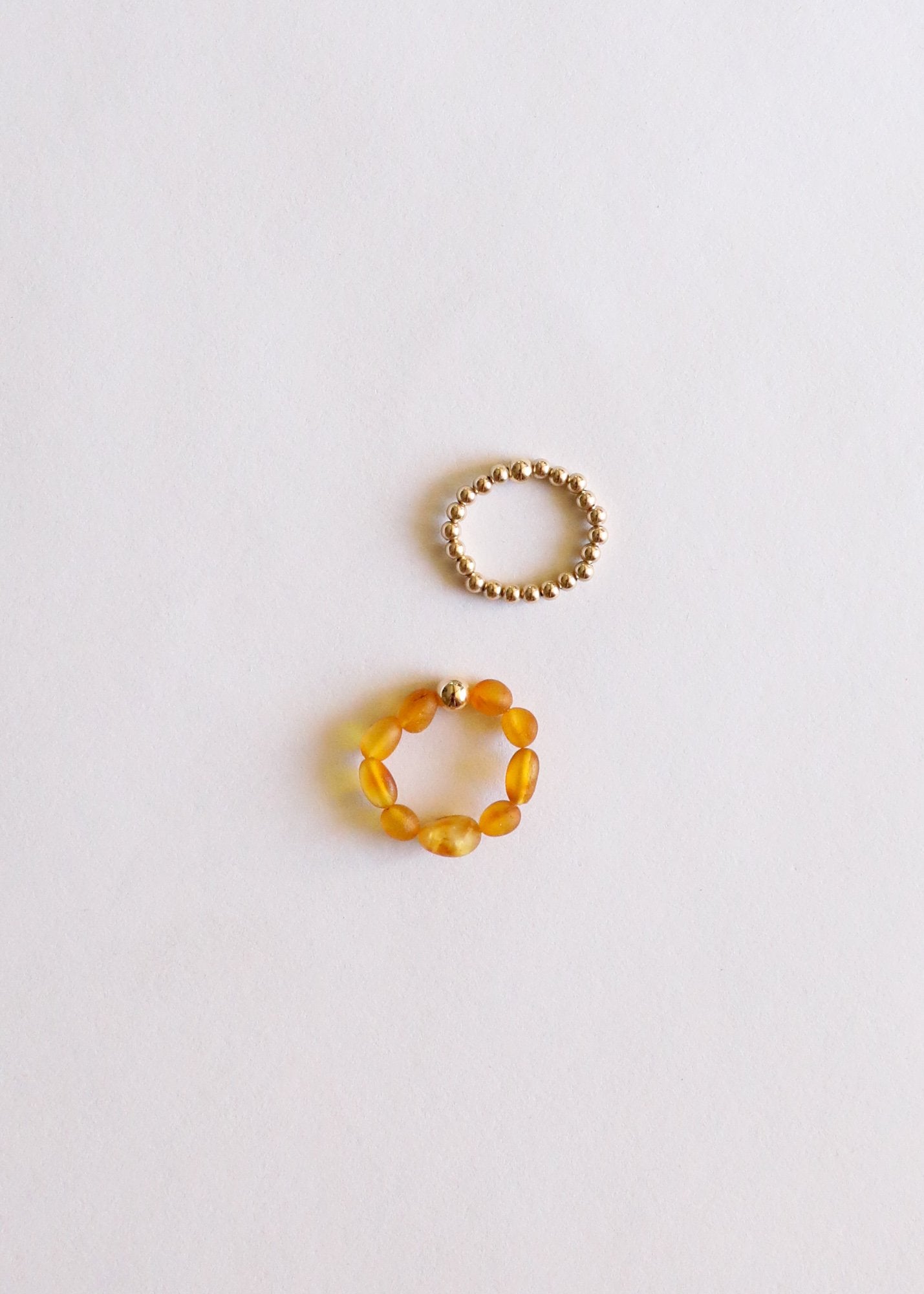 Natural Turquoise + 14k Gold Filled + Honey Amber || Ring Set Trio || by CanyonLeaf