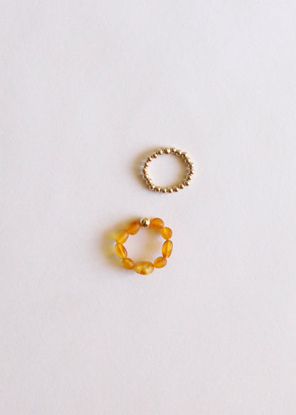 Natural Turquoise + 14k Gold Filled + Honey Amber || Ring Set Trio || by CanyonLeaf