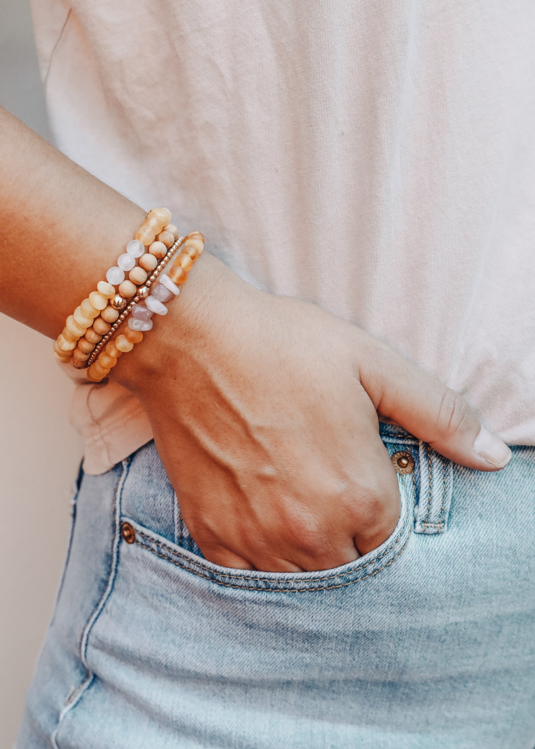 Raw Honey Baltic Amber + Rose Quartz || Adult Bracelet by CanyonLeaf