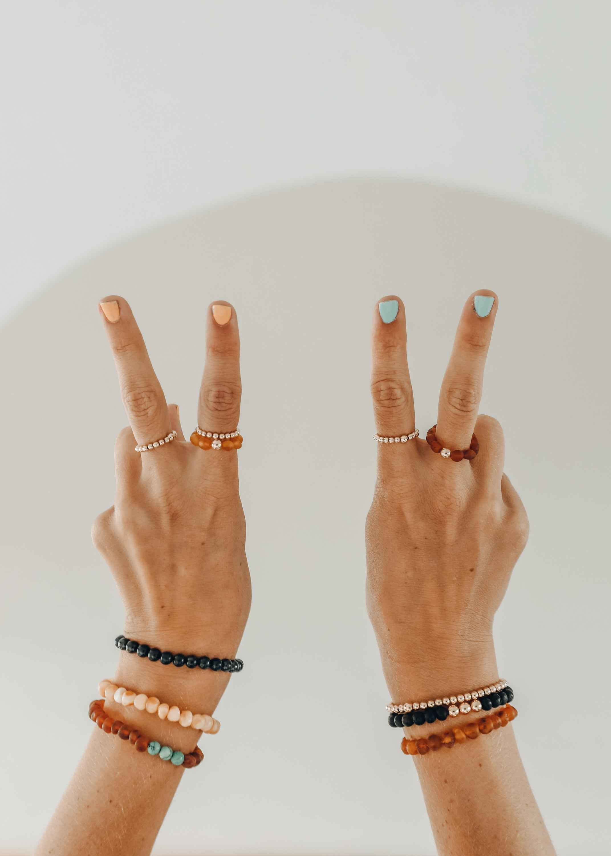 Natural Turquoise + 14k Gold Filled + Honey Amber || Ring Set Trio || by CanyonLeaf