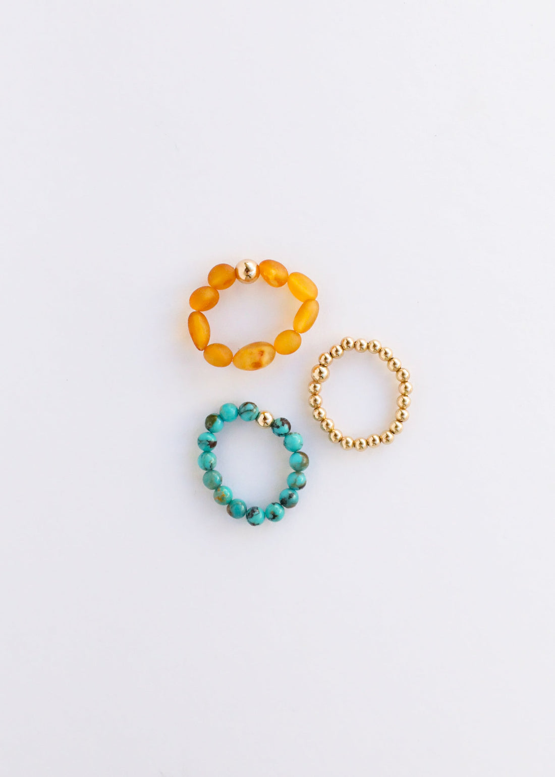 Natural Turquoise + 14k Gold Filled + Honey Amber || Ring Set Trio || by CanyonLeaf