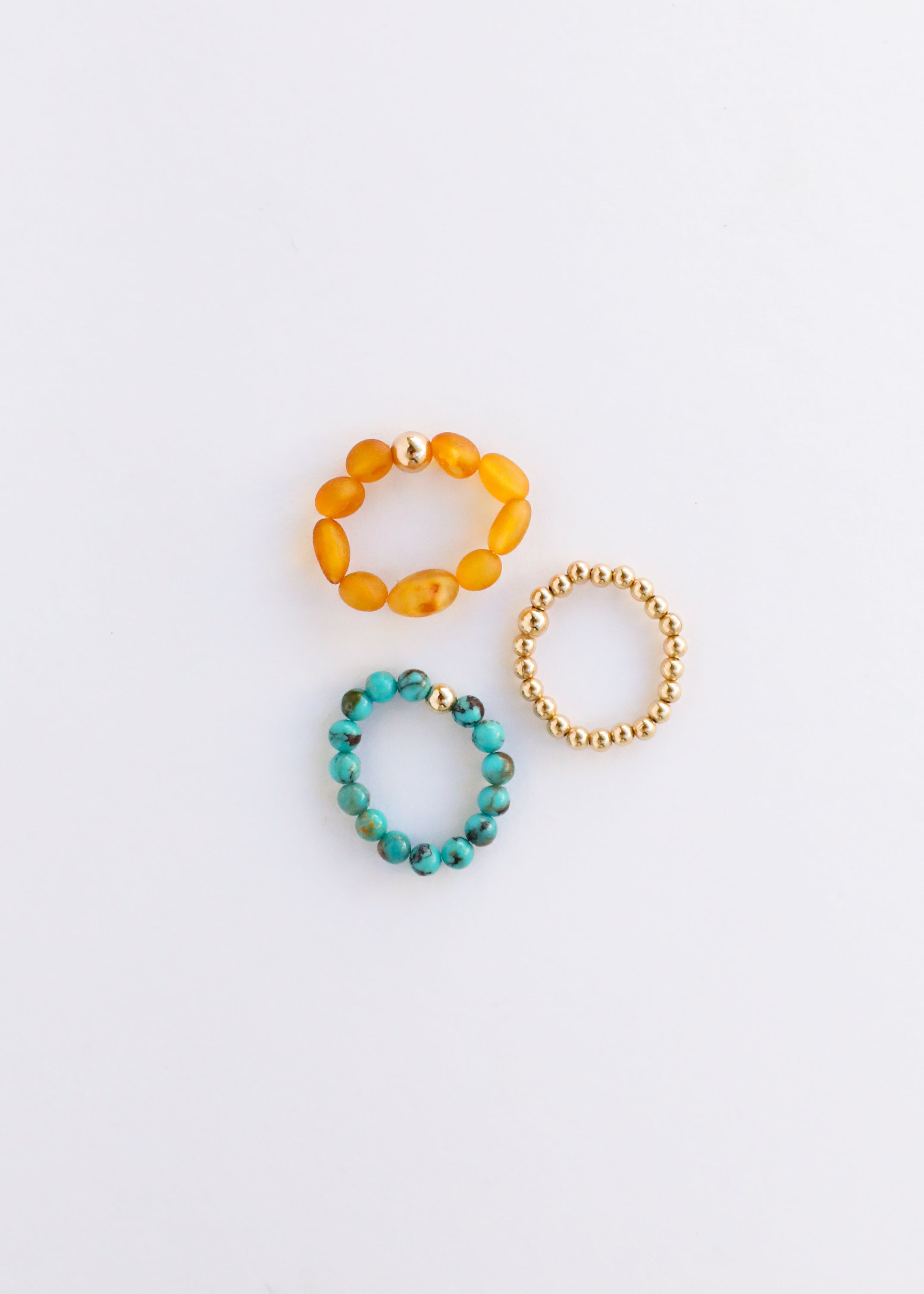 Natural Turquoise + 14k Gold Filled + Honey Amber || Ring Set Trio || by CanyonLeaf