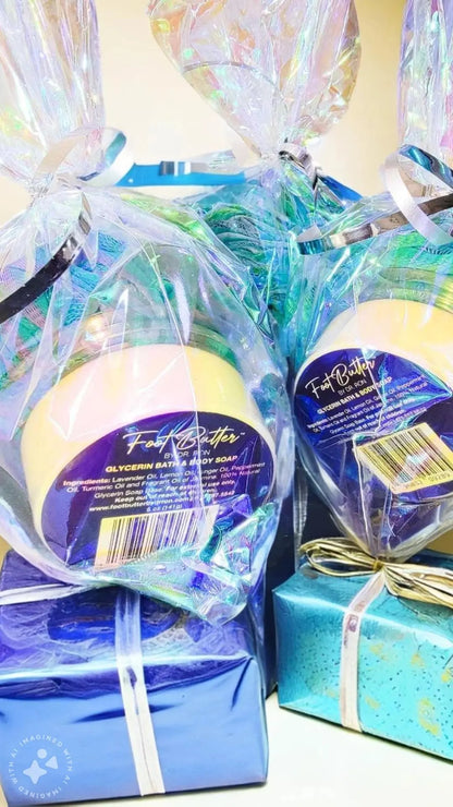 Lavender Bath Bundle – Moisturizing Glycerin Soaps &amp; Shower Loofah Set by Foot Butter by Dr Ron