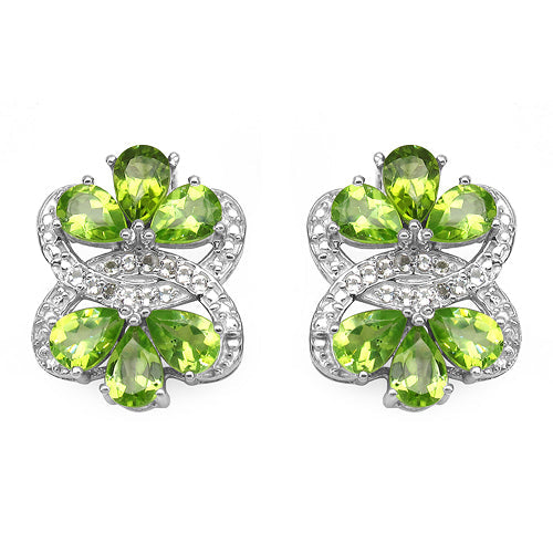 8.77 Carat Genuine Peridot &amp; White Topaz .925 Sterling Silver Earrings