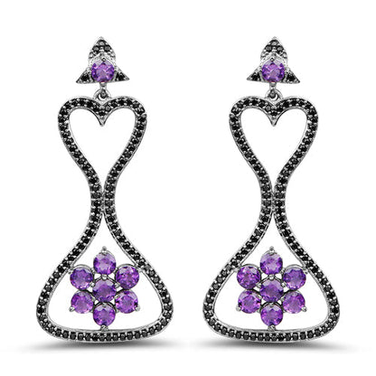 6.31 Carat Genuine Amethyst &amp; Black Spinel .925 Sterling Silver Earrings