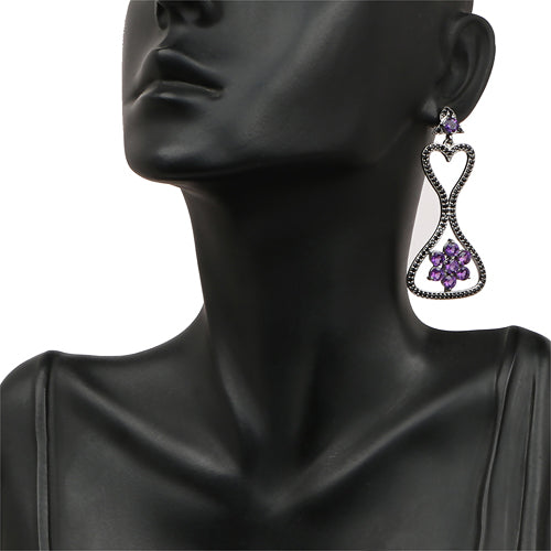 6.31 Carat Genuine Amethyst &amp; Black Spinel .925 Sterling Silver Earrings