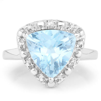 5.05 Carat Genuine Blue Topaz and White Topaz .925 Sterling Silver Ring