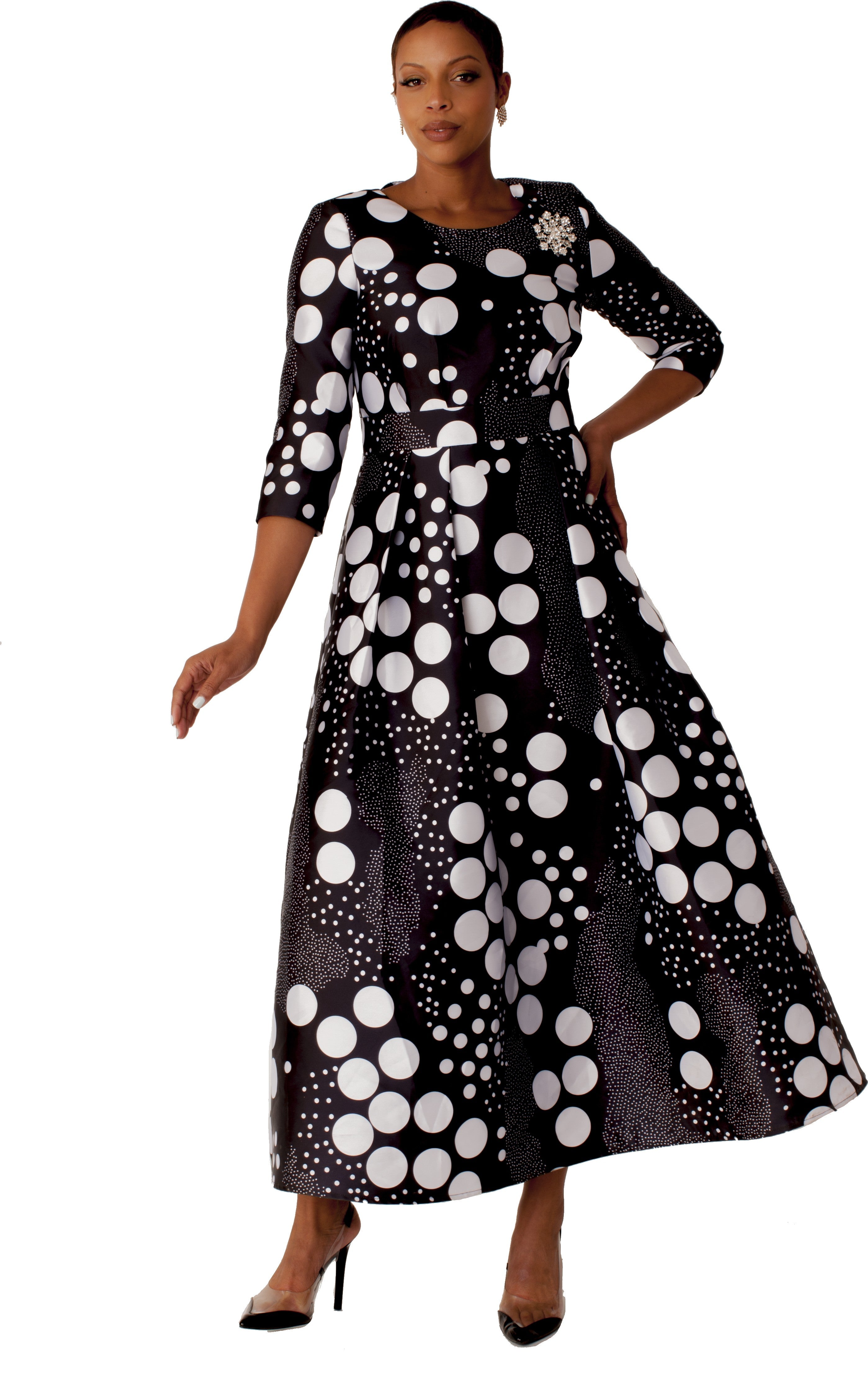 Satin Dress with Rhinestone Brooch -4497 by Tally Taylor