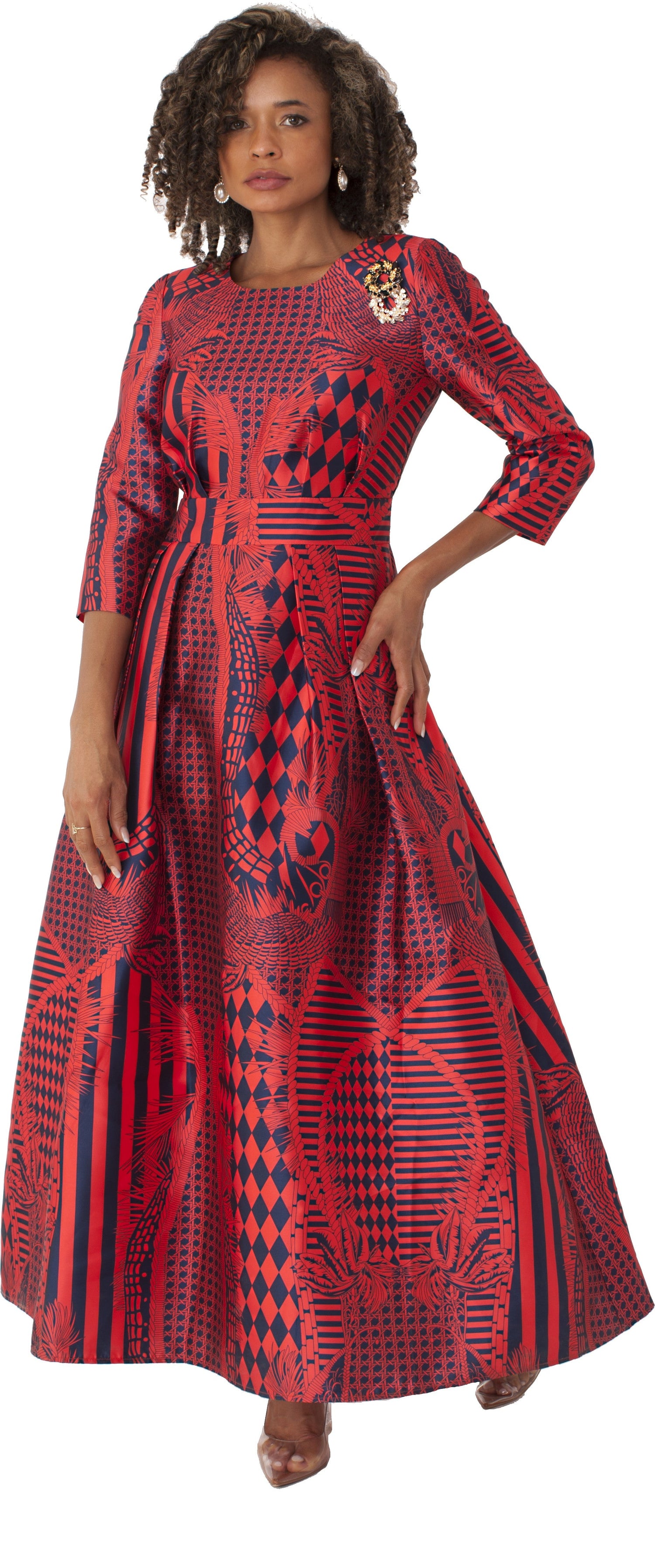 Satin Dress with Rhinestone Brooch -4497 by Tally Taylor