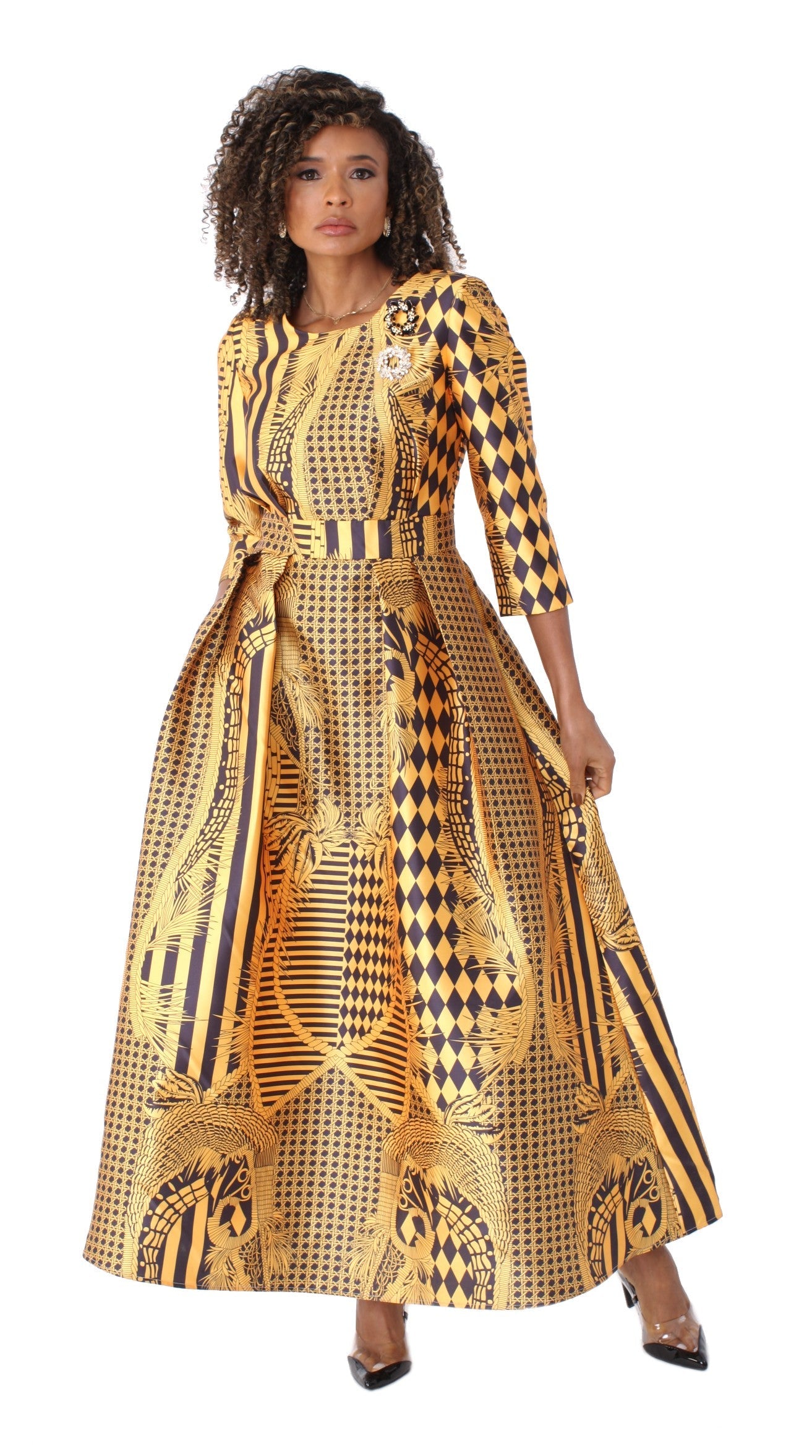 Satin Dress with Rhinestone Brooch -4497 by Tally Taylor