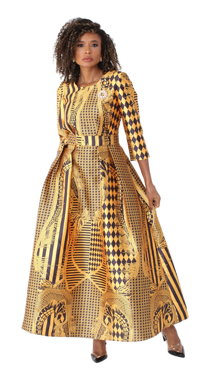 Satin Dress with Rhinestone Brooch -4497 by Tally Taylor