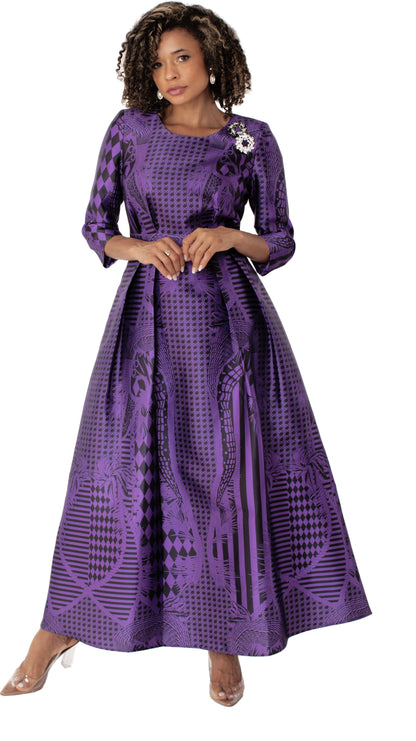 Satin Dress with Rhinestone Brooch -4497 by Tally Taylor