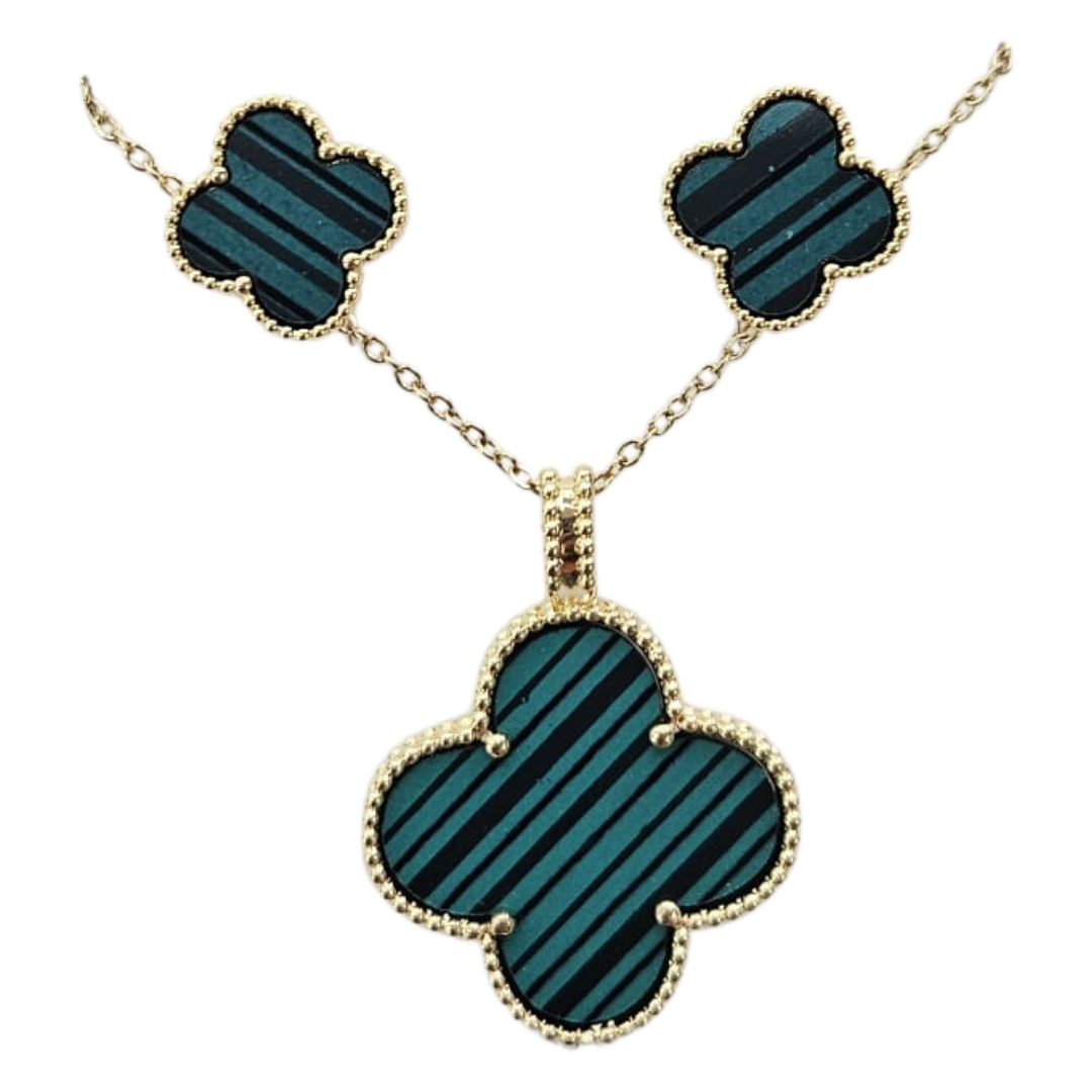 Fortuna Clover Enamel Necklace &amp; Earrings Jewelry Set by Farmacias Savia