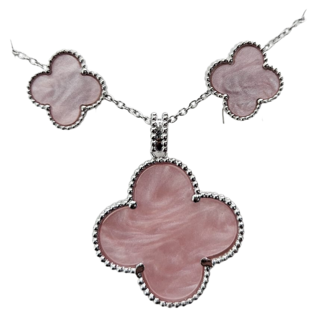 Valentina Pink Clover Enamel Necklace &amp; Earrings Jewelry Set by Farmacias Savia