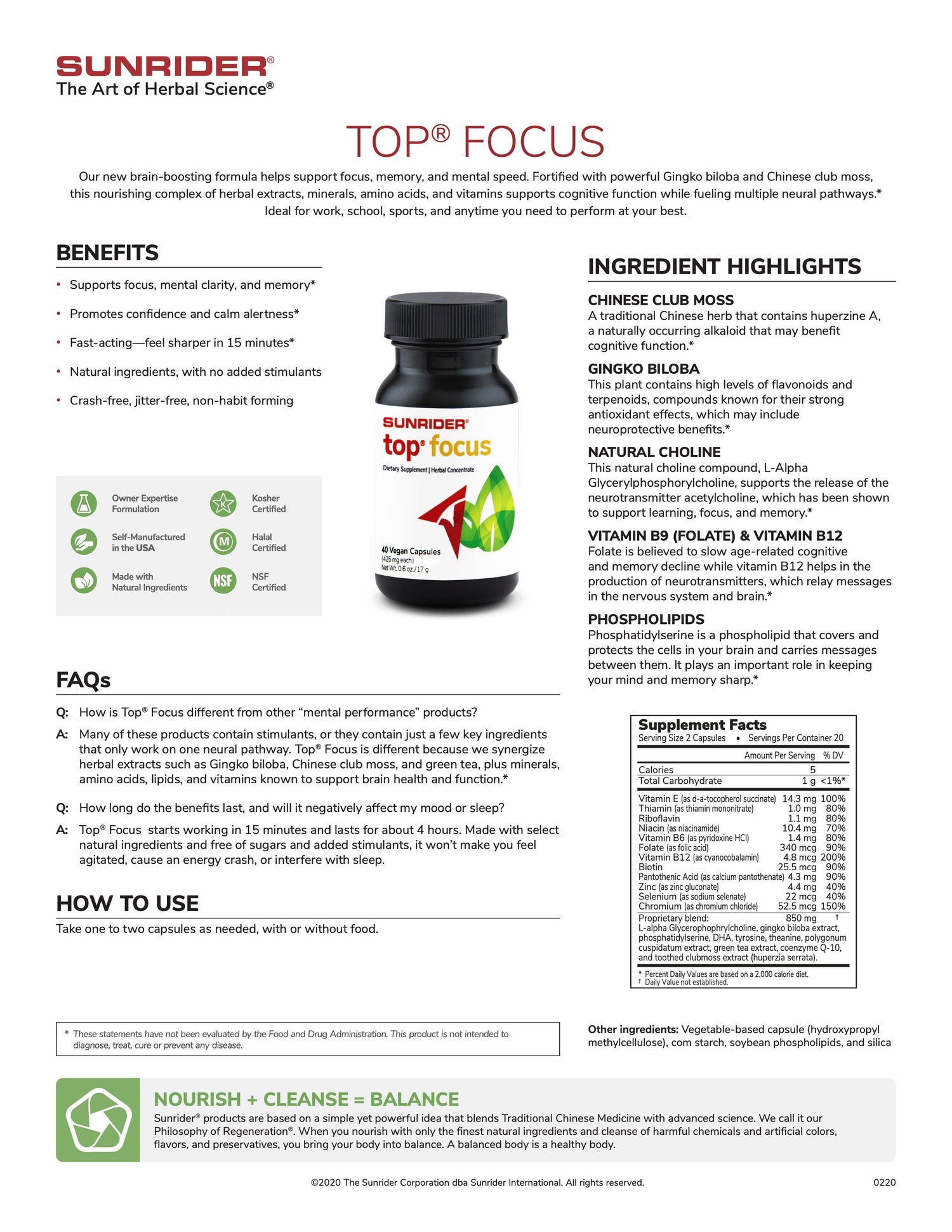 NOW AVAILABLE Top Focus 40 Caps | By Sunrider by Herb&