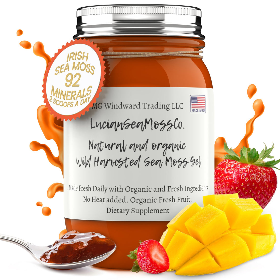 Fresh Organic Strawberry Mango Infused Sea Moss Gel by Seamoss Global